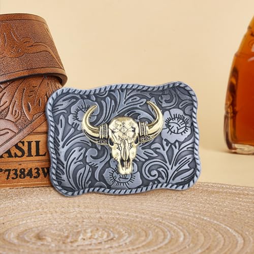 Image of Turquoise Belt Buckle for Men Western Texas Longhorn Bull Rodeo Belt Buckle American Cowboy Chic Gift