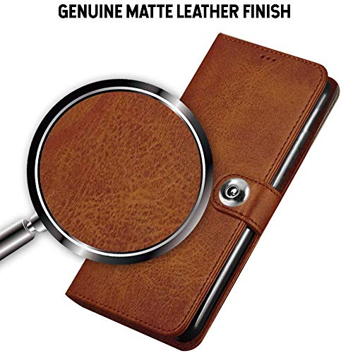 Image of Pikkme Flip Cover Leather Finish | Inside TPU with Card Pockets | Wallet Stand and Shock Proof | Complete Protection Button Flip Case for Samsung Galaxy A50 / A50s / A30s(Brown)