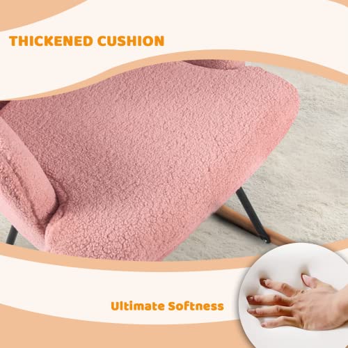 Waleaf Rocking Chair Nursery Chair Teddy Upholstered Glider Rocker Rocking Accent Chair Padded Seat With High Backrest Armchair Bedroom Chair Comfy Chair (Pink)… #TOP3