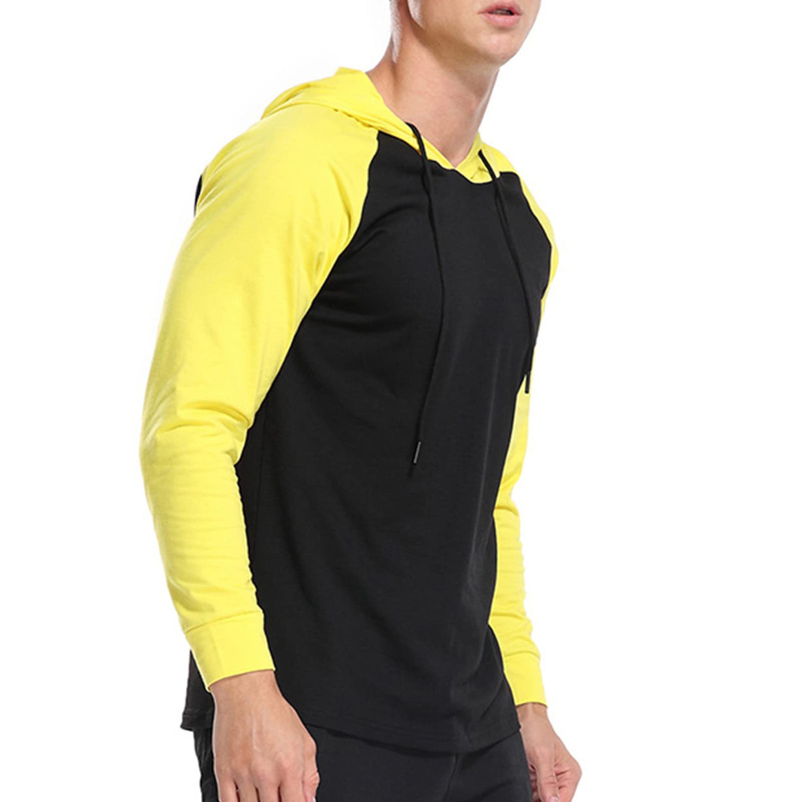 Men's Color Block Athletic Hooded Shirts Long Sleeve Workout Sport Sweatshirt Casual Running T Shirt Pullover Top (XX-Large,Black)