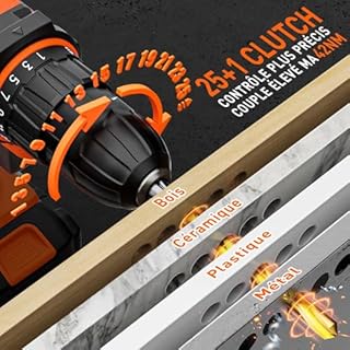 Perceuse Visseuse Sans Fil 20V, Visseuse Devisseuse Sans Fil avec 2 Batteries 2.0Ah, 42Nm, 25+1 Réglages de Couple, 2 Vitesses, LED, 24 Accessoires et Valise, pour la Bricolage