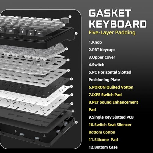 ATTACK SHARK X85 Teclado mecânico para jogos sem fio 75% Gasket com botão,BT5.0/2.4G/USB-C,acolchoamento de cinco camadas,RGB,5000mAh,troca a quente,teclas com impressão lateral (Moonlight) - Imagem 4