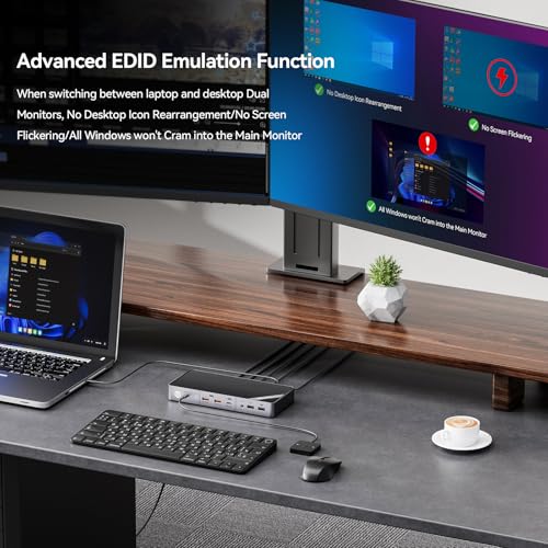 Minisopuru Dual Monitor KVM Switch Docking Station for Laptop & Desktop - with 4K@60Hz HDMI,15W Charge, EDID, 5 USB A USB-C, Audio, for Thunderbolt 5/4/3, USB-C Windows Laptops(Not Support MacBook) by minisopuru - Image 3