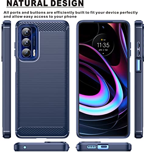 Funda para Motorola Edge 2021 con absorción de golpes y textura de fibra de carbono azul 3