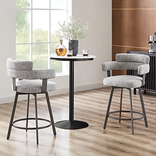 Ferfalder Counter Height Bar Stools With Full Back-Swivel Bar Chairs Modern Barstools Set Of 2 With Linen Padded Back,Metal Footrest For Island Kitchen Dining Living Room,Grey 24 Inch #TOP5