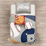 Lush Decor Baseball Game Reversible Quilt Twin Size 4 Piece Set Gray & Navy - Toddler Bedding Set Twin Quilt - Sports Bedroom Decor - Baseball Bedding