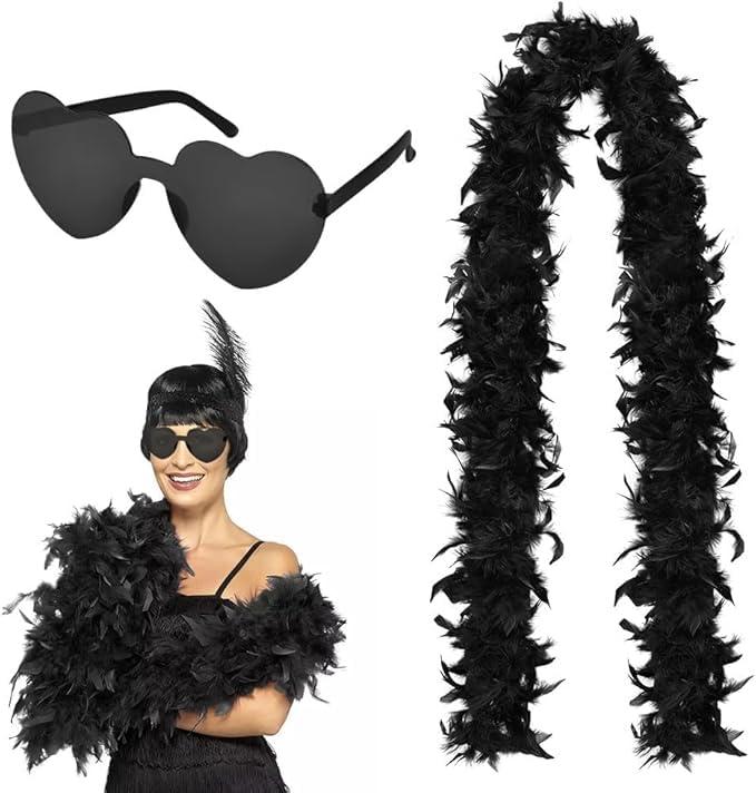 flintronic Federboa, Bunte Feder Boas mit randlosen Sonnenbrillen, 2M Flauschige Federboa für Damen Kostümzubehör, Feder Schal für Hochzeit...