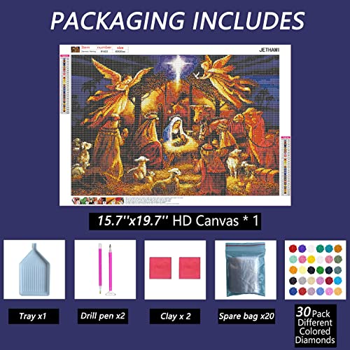 Jethami Religious Diamond Painting Kits for Adults, 5D DIY Jesus Christian Diamond Art Kits Full Drill Round Dimond Art Paint with Diamonds for Beginners 15.7 x 19.7 in (Jesus Nativity) by Jethami - Image 6