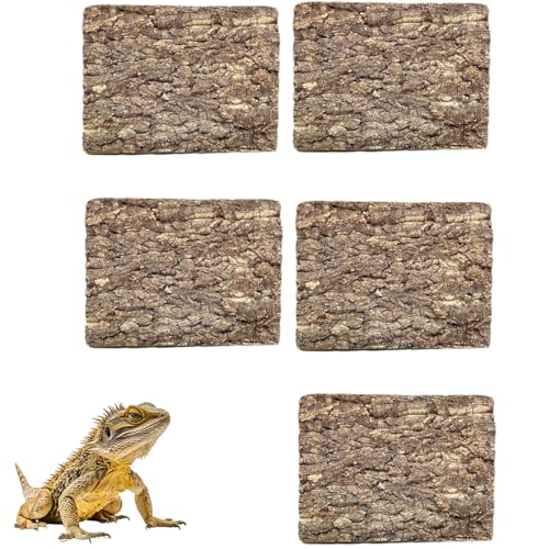 5 Pack Reptile Cork Bark Bulk Reptile 3.93x7.87inch Bark Bedding Natural Flat Cork Wood Pieces Terrarium Substrate Tank Supplies for Bearded Dragon Snake Spiders Hermit Crabs Geckos ，Tortoise，Reptiles