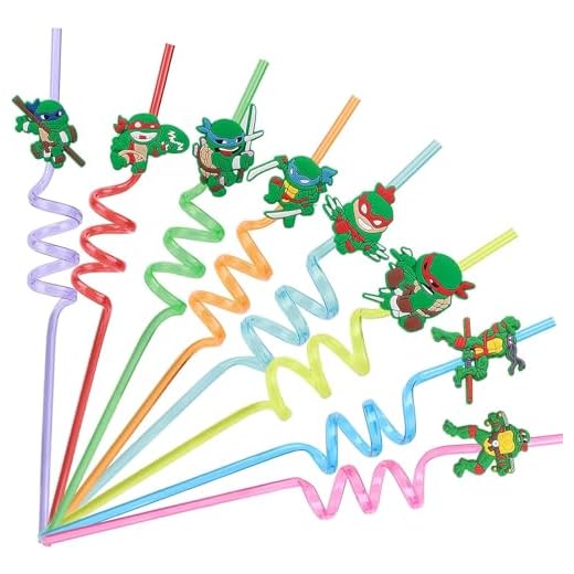 Junyaoii 16 Paille Tortue Ninja Réutilisable, Design Unique, Accessoire de Fête, Plastique, 27,5 CM, 16 Pièces