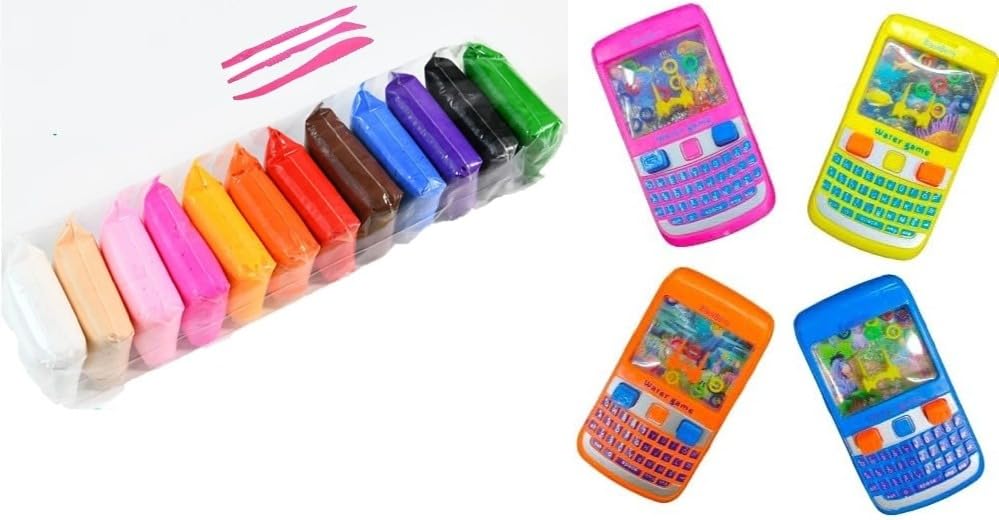YOOKO® 12 Colors Air Dry Modeling Clay with Water Ring Toss Game Combo Pack | 12 Color Soft Clay Set with 3 Sculpting Tools & 1 Handheld Water Game | DIY Art & Craft Kit | Birthday Return Gift for Kids-image-4