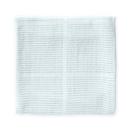 Image of Amazing Baby Cellular Blanket, Premium Cotton Knit, Ultra Soft, Breathable, Cozy Gift for Baby Boys and Girls, Favorite Toddler Blanket, 44 x 44 inches (112 x 112 cm), Soft Blue