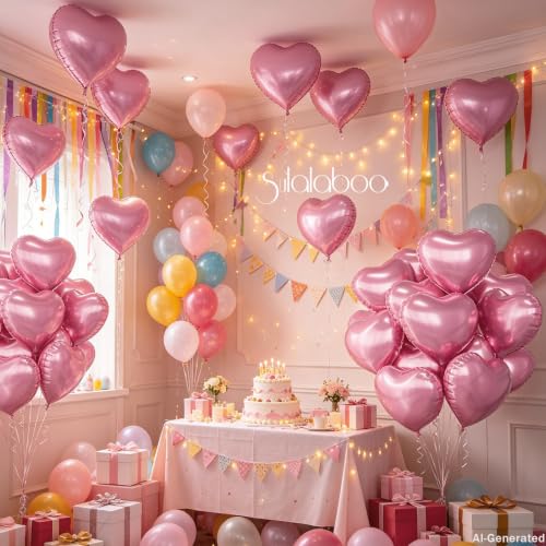 Image of 15Pcs Pink Heart Balloons Helium 18 Inch Foil Balloons | Heart Shaped for Valentines Day Mother's Day Engagement Anniversary Birthday Bridal Wedding Party Decorations
