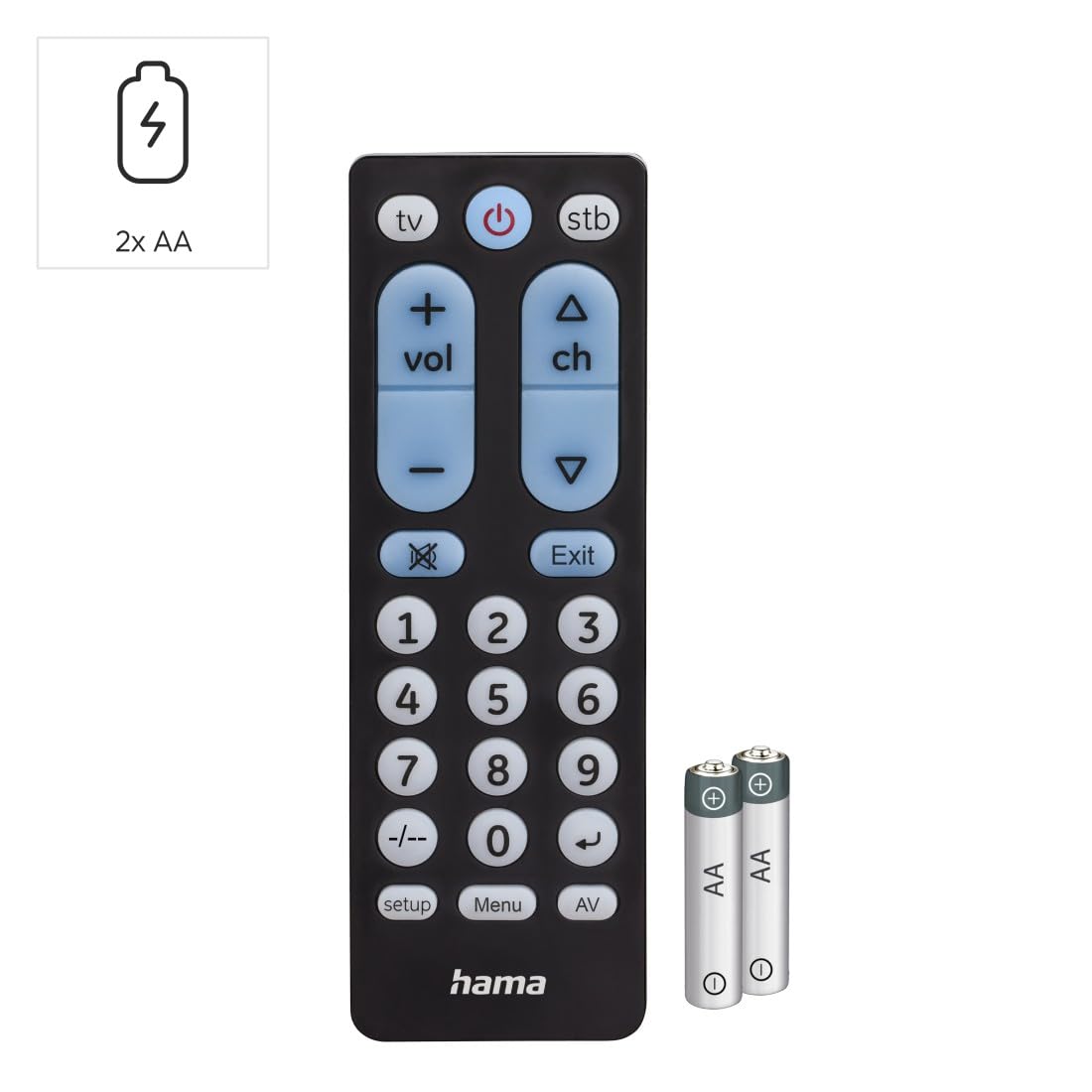 HAMA | Mando a Distancia Universal para TV (por Infrarrojos, para 2 Dispositivos, Teclas Grandes, para 2 Dispositivos, Teclas Luminiscentes) Color Negro