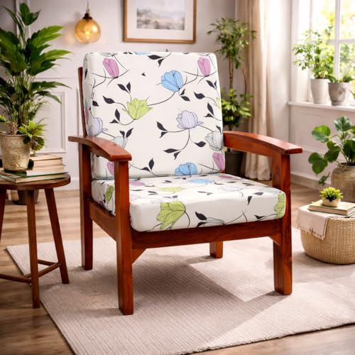 Image of STITCHNEST 'Contour Fit Series' Stretchable Printed Wooden Sofa Cover (Pack of 10) - Elastic Wooden Chair Cover | Wooden Sofa Seat Cover | Size - 20-21 x 20-21 x 3-5 in