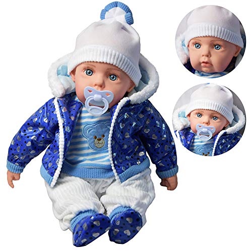 20" Lifelike Large Size Soft Bodied Baby Doll Girls Boys Toy With Dummy & Sounds (Blue)