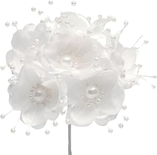 72PC Artificial Silk Pearl Spray Craft Flower for Home Craft Decor DIY Wedding Bridal Veil Headband Dress Cake Topper Embellishment Scrapbook Favor Corsage Floral Bouquet Arrangement (White)