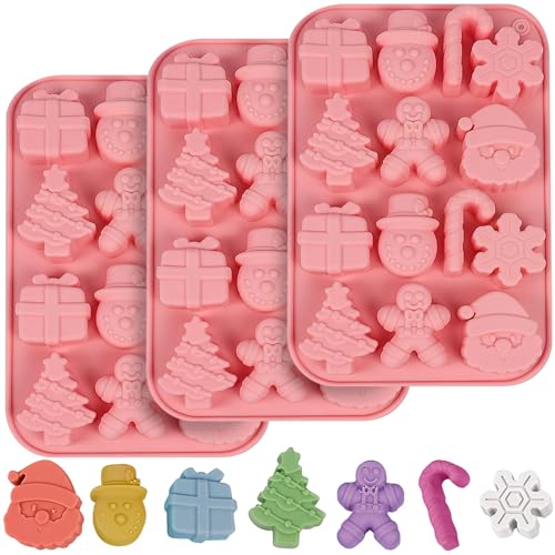 EDUEE Christmas Molds Silicone Chocolate Molds Christmas Tree Santa Claus Gingerbread Cane Candy Molds 3pcs for Resin Ice Cube Soap Cake Topper