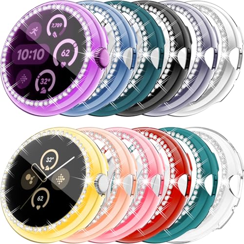 RICHONE [12Pack] Compatible with Google Pixel Watch 3/2/1 41mm Diamonds Bling Protective Cases, Flexible TPU Screen Protetcor Bumper for Pixel Watch 41MM Lightweight Covers Smart Watch Accessories