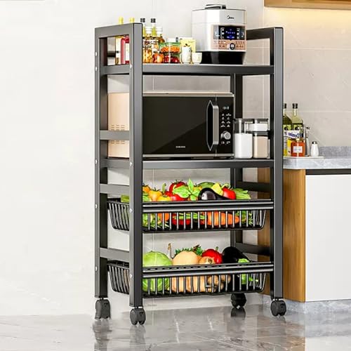 Carrello da Cucina con Ruote, Carrello per microonde con Contenitore - Scaffale da Cucina, Ripiani e Ripiani Regolabili, Ripiani in Metallo robusti con Ruote, Carrello per Frutta e Verdura