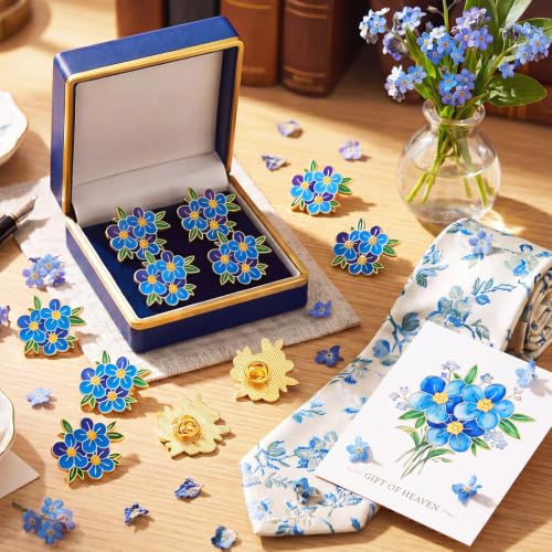 Image of Forget Me Not Flower Pins Bulk Gifts Memorial Pins Blue Flower Enamel Lapel Celebration of Life Funeral Favors