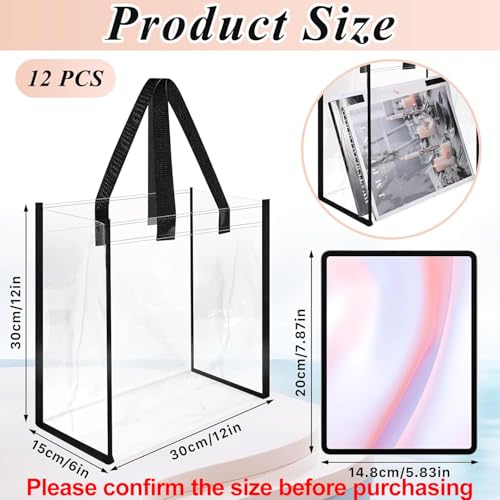 12 Pack Clear Tote Bags, Stadium Approved, Plastic Tote Bags with Handle, Transparent Plastic Tote Gift Bags for Work, Sports, Shopping, Beach, Concerts (12x12x6 Inch)2