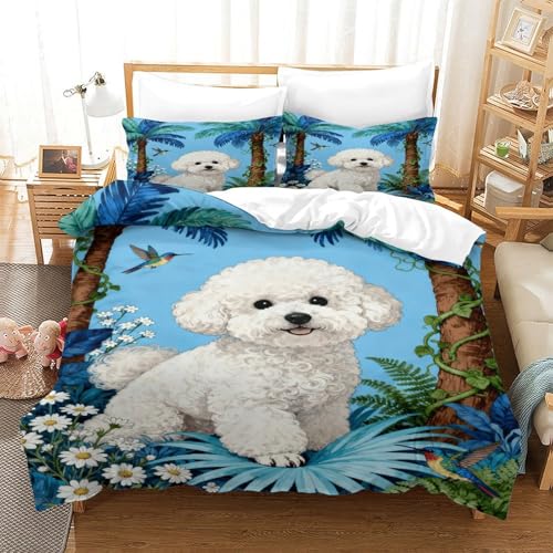 Juego De Cama Estampado Bichon Frisé En 3D Juego De Funda De Edredón Plantas...