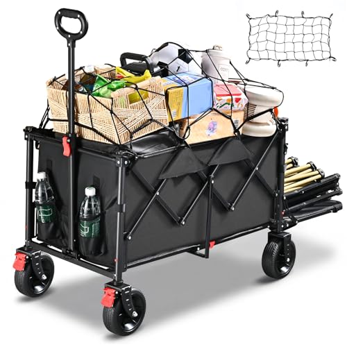 YEAUPE PRO Chariot de Plage XXL – Capacité 160-240L, Charge 200 kg – Hayon Rabattable à Plat pour Objets Longs – Roues Tout-Terrain avec Freins – Filet...