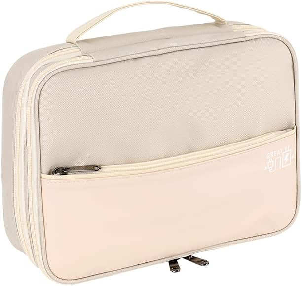 ACOPTONCable Organizer Bag, Double Layer Multipurpose Electronic Organizer Waterproof Electronic Accessories Storage Case Removable Bulkhead Easy Carry Fit for Cable,Charger,USB,Power Bank(Beige)