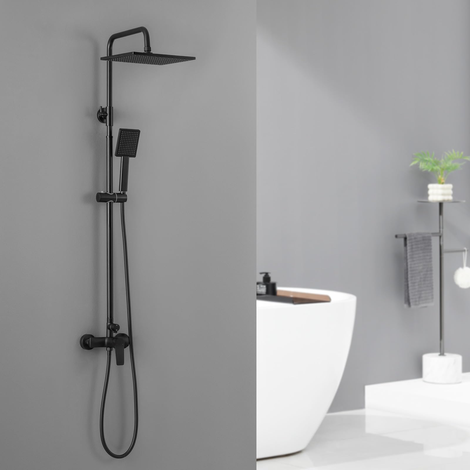 Auralum Duscharmatur Komplettset, Duscharmatur Duschsystem Schwarz, duschset Regendusche Schwarz mit Regendusche Duschkopf und Handbrause, Dusche Komplett für Badzimmer Höhenverstellbar 82-119cm