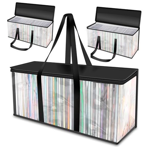 Conjunto de 3 sacos de armazenamento de DVD, organizador de CD de plástico PVC transparente com alças e zíper, suporte de mídia para Blu-Ray, capas de filmes, caixa VHS, discos de videogame, álbuns