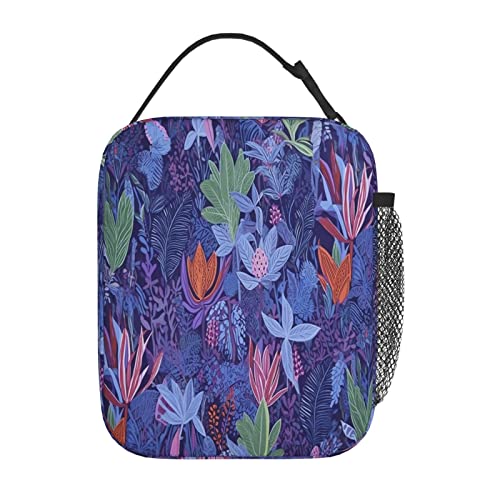 Molycho Purple Tropical Leaves Wildflowers Insulated Lunch Bag Lunch Box Lunch Tote Cooler Reusable For Office Travel Work Picnic Hiking Beach Unisex Zipper Insulated Lunch Box Lifestyle Supplies #TOP2