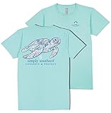 Simply Southern Turtle - Abstract - Floral - Adult T-Shirt (US, Alpha, Large, Regular, Regular, Aqua)