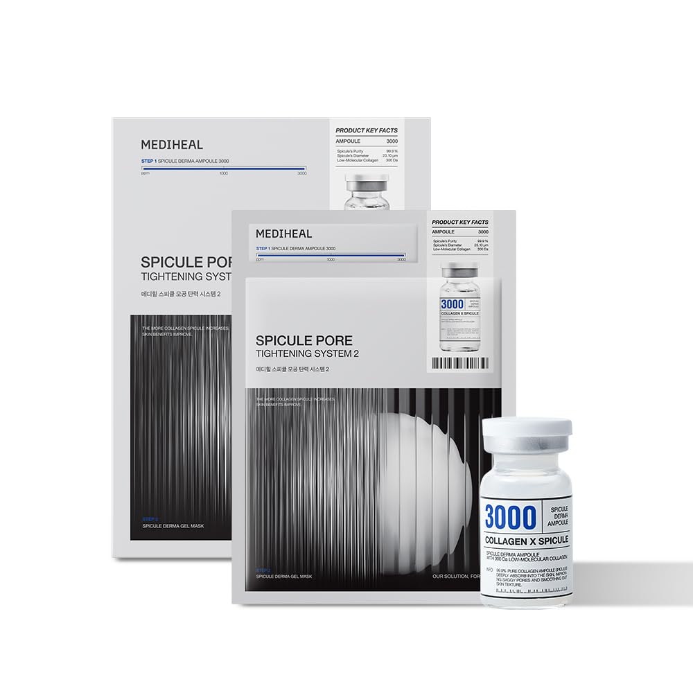 Mediheal Collagen Spicule 3000ppm Intensive Serum – Micro Needle Serum for Pore Care, Soothing & Skin Texture Improvement, 2-Step,Collagen Spicule Ampoule and Gel Mask Set,Skin Booster,10pcs