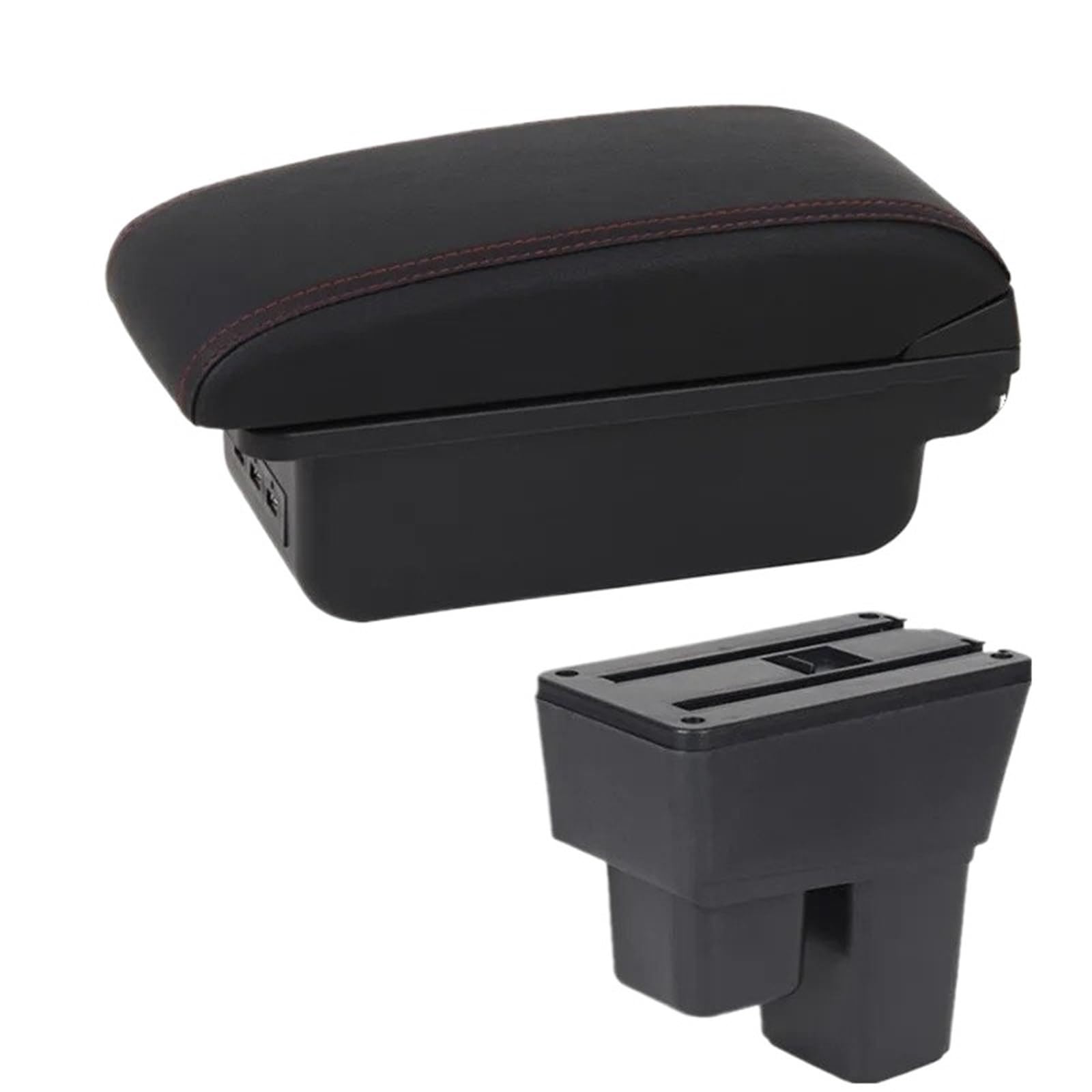 AWGNTQQ Car Armrests For Fit Jazz 2 2008 2009 2010 2011 2012 2013 Car Armrest Box Storage Accessories(B1 red line 3USB)
