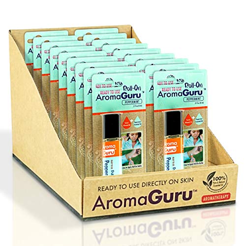 GuruNanda’s Essential Oil Roller Set - Best Peppermint Aroma Roll-on, 100% Pure and Natural Aromatherapy, Ready to Use and Skin-Friendly, 18 roll-ons per Pack