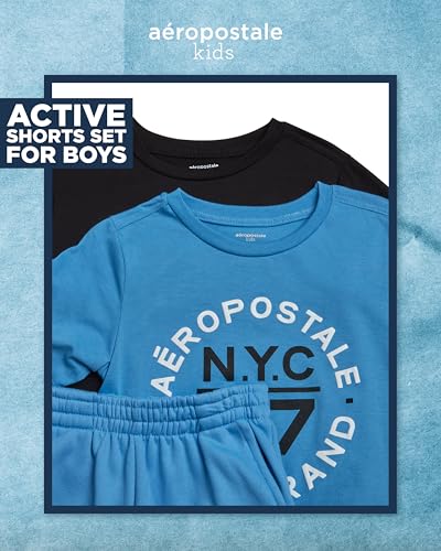 Image of AEROPOSTALE Boys Athletic Shorts Set - 3 Piece Performance Short Sleeve Graphic Boys T Shirts & Fleece Shorts (Size: 8-12)