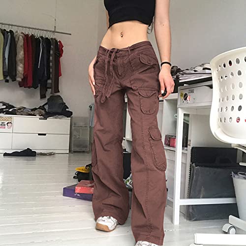 NUFIWI Women Gothic Cargo Pants Loose Low Waist Trousers Wide Leg Baggy Jeans Harajuku Streetwear Punk2