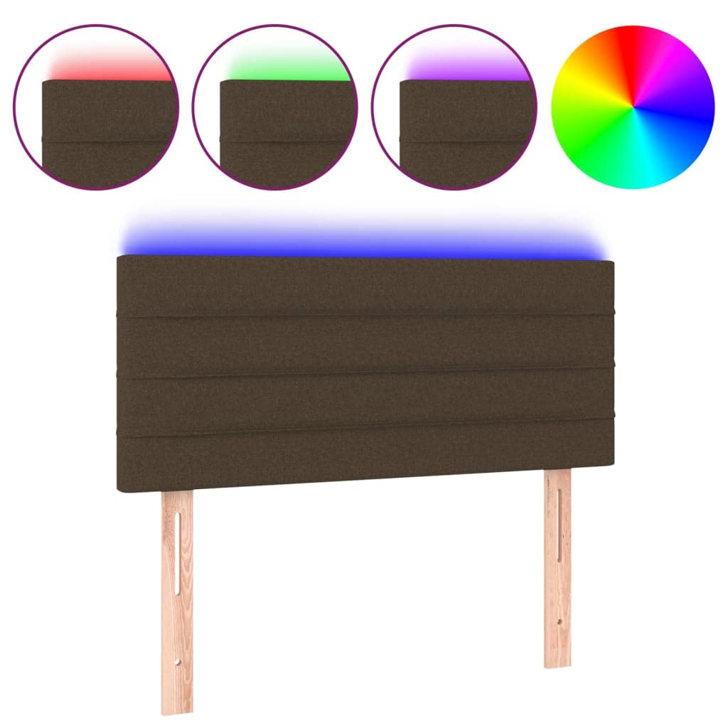 Testiera del letto a LED, tessuto marrone scuro, 80x5x78/88 cm, con altezza regolabile e striscia LED da taglio, fornisce supporto per la schiena.