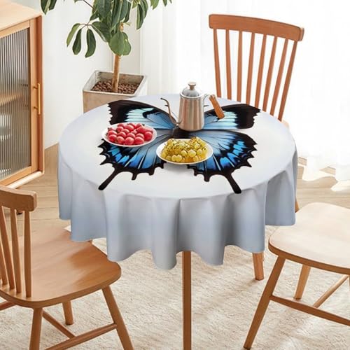 Nappe ronde papillon bleu lavable et résistante en polyester - 7