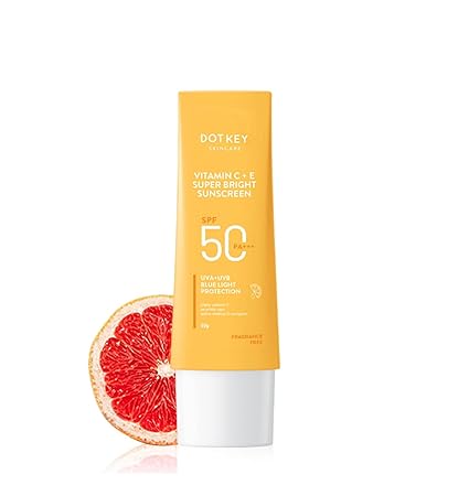 Dot-&-Key Vitamin C + E Super Bright Sunscreen SPF 50 | For Even Toned & Glowing Skin | With Liquid SPF 50+++ | No White Cast, | For All Skin Types | 50g