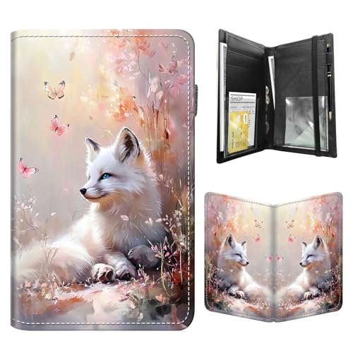 FQSXFIFN Leather Server Book for Waitress, Cute Server Book with Zipper Money Pocket,Check Presenters Waitstaff Organizer Fit Server Apron, White Fox Serving Books, Black Waiter Books for Servers