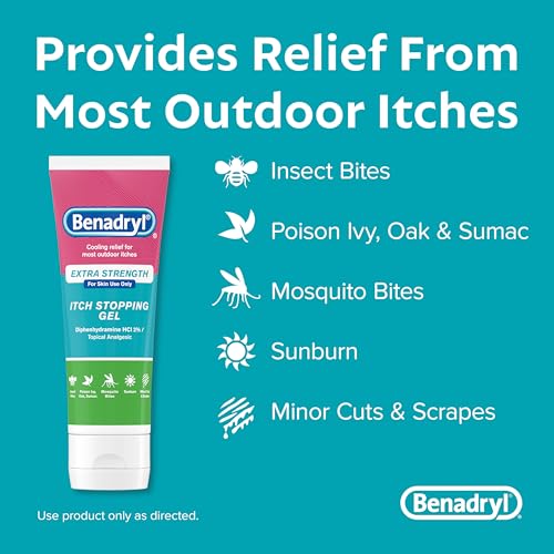 benadryl extra strength anti itch relief gel 2 diphenhydramine hcl relief from insect bites sunburn amp more great for camping essentials 35 fl oz