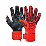 Reusch Attrakt Freegel Fusion Goaliator, Finger Protection Goalie Gloves, Soccer Goalkeeper Gloves, Breathable, Durable, for Artificial Grass & Hard Surfaces, Bright Red/Future Blue/Black, Size 9