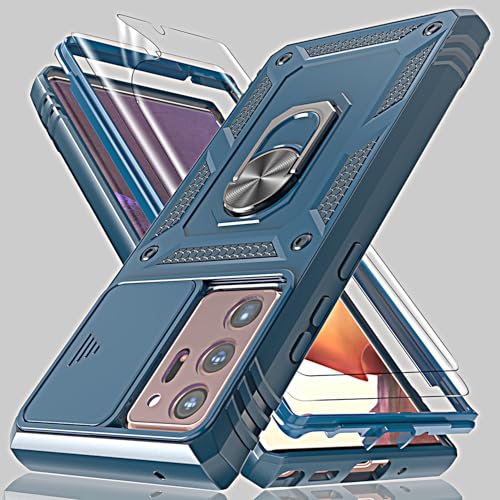 for Galaxy Note 20 Ultra Case with Camera Cover Slider, 2*Screen Protectors,Build in 360° Rotating Ring Kickstand, Military Grade Protective Case for Samsung Galaxy Note 20 Ultra 6.9'-Blue