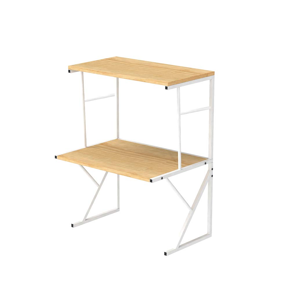 Space Saving Worktop Organiser Stand Shelf for Printer, Kitchen Storage Countertop Rack Stand for Microwave Oven, Air Fryer, Over Microwave Shelf Unit, Home Office Organisation (Pine, 3 Tiers)