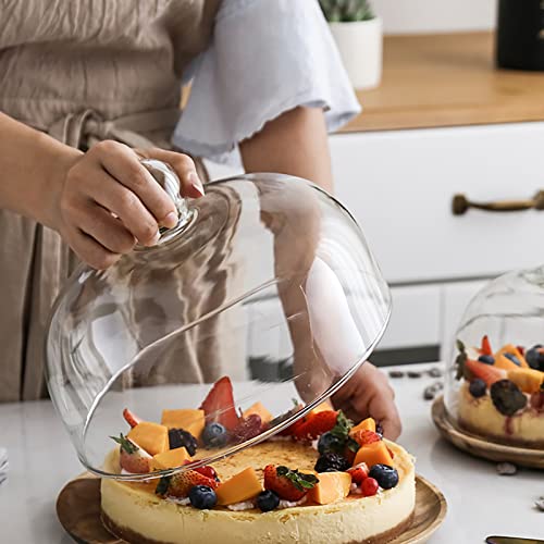 Kvmorze KVMC0009 Cake Stand With Glass Dome, 2-In-1 Acacia Wood Cheese Cupcake Serving Platter thumb #1