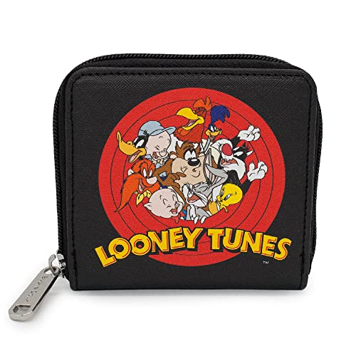 Buckle Down Looney Tunes Wallet, Square Zip Around, 10 Character Bullseye Logo, Black, Vegan Leather
