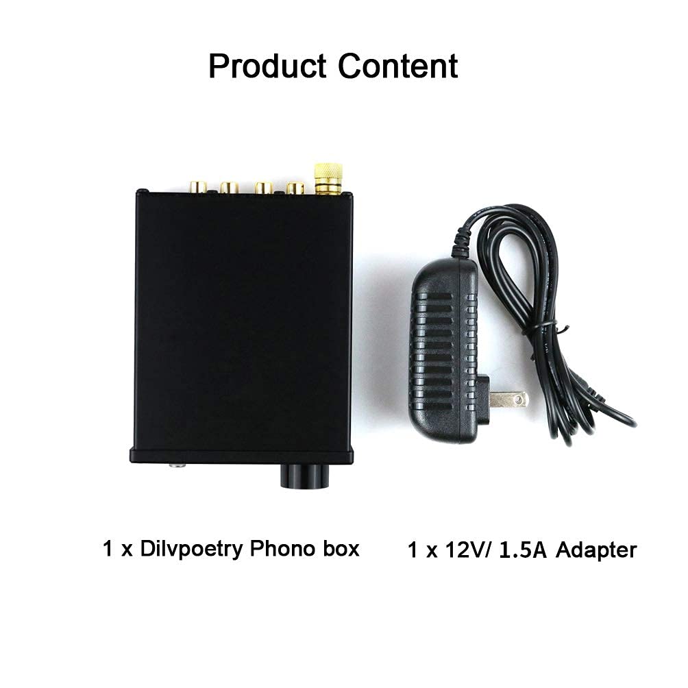 Dilvpoetry Phono Box MM Phono préampli pour Platine Vinyle préamplificateur Audio phonographe préampli (Noir)