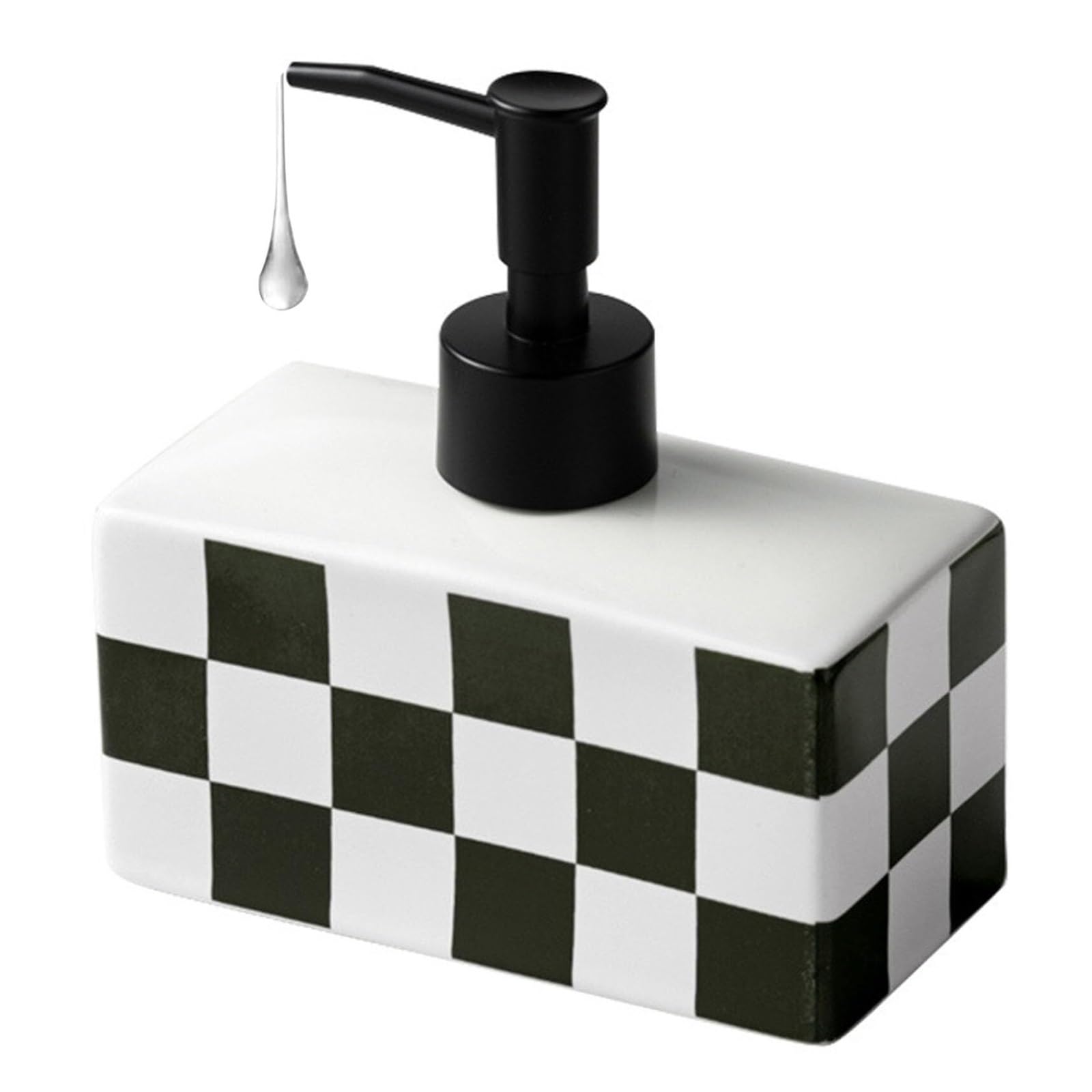 Dish Ceramic Soap Dispenser With Classic Checkerboard 13Oz Lotion Dispensers Bathroom Stuff